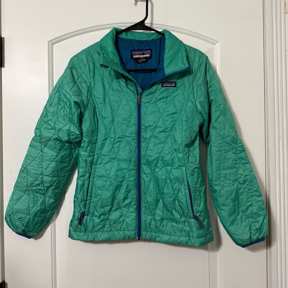 Patagonia Primaloft Nano Puff Diamond Quilt Jacket Girls Size Large 12 Green